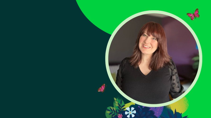 Photo of Tina on a green background.